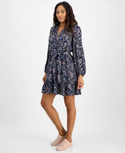 Tommy Hilfiger Women's Paisley-print Popover Dress In Sky Captain Multi