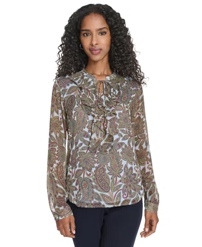 Tommy Hilfiger Women's Paisley Ruffle Long Sleeve Blouse In Multi