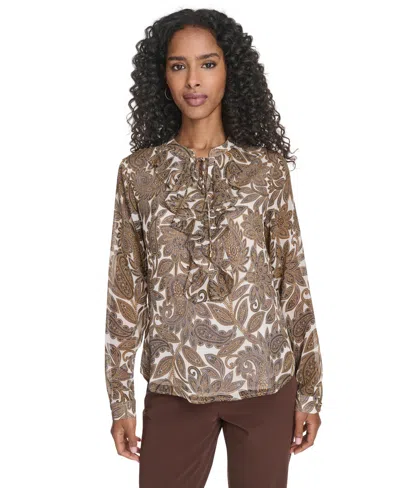 Tommy Hilfiger Women's Paisley Ruffle Long Sleeve Blouse In Multi
