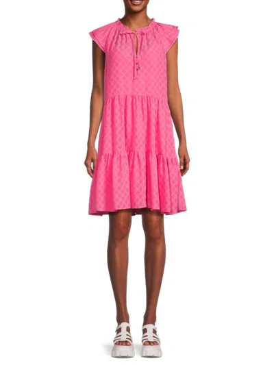Tommy Hilfiger Women's Pattern Cap Sleeve Mini Dress In Carmine Rose