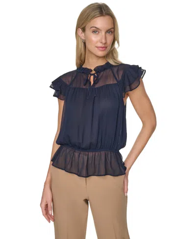 Tommy Hilfiger Women's Peplum Flutter-sleeve Pull-on Blouse In Black