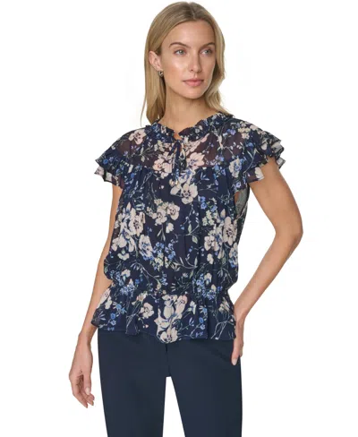 Tommy Hilfiger Women's Peplum Flutter-sleeve Pull-on Blouse In Multi