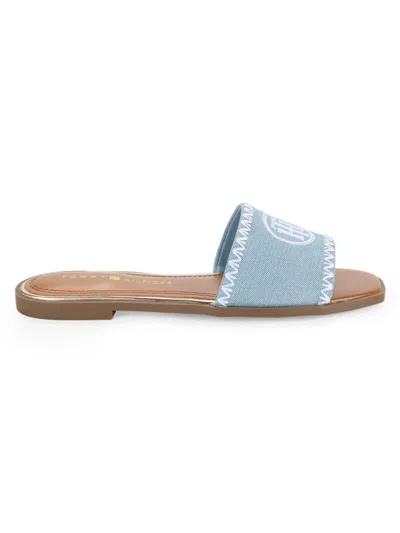 Tommy Hilfiger Women's Pezley Textured Logo Flat Sandals In Light Blue