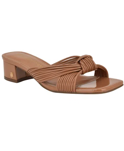 Tommy Hilfiger Women's Philie Knotted Crisscross Block Heel Sandals In Medium Natural Patent