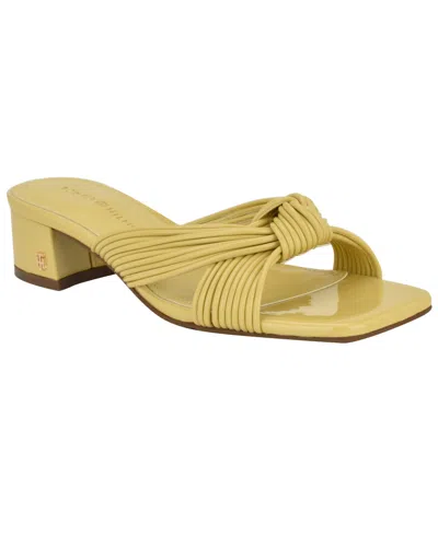 Tommy Hilfiger Women's Philie Knotted Crisscross Block Heel Sandals In Yellow Patent