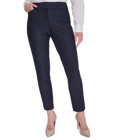 Tommy Hilfiger Women's Pinstripe Mid-rise Ankle-length Pants In Mdngt,taba