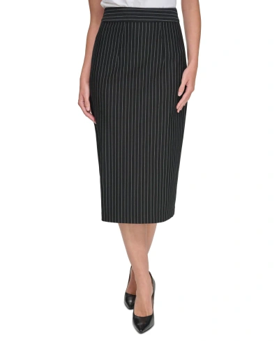 Tommy Hilfiger Women's Pinstriped Midi Pencil Skirt In Black,ivory