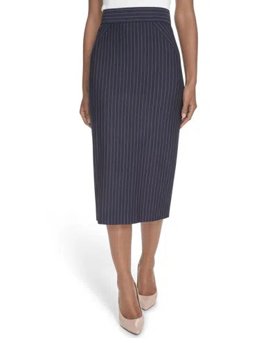 Tommy Hilfiger Women's Pinstriped Midi Skirt In Blue