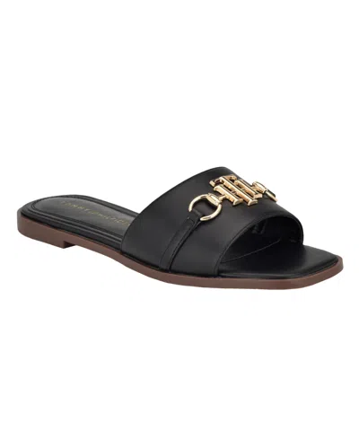Tommy Hilfiger Women's Pipper Logo Flat Slide Sandals In Black