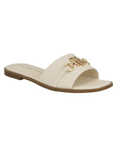 Tommy Hilfiger Women's Pipper Logo Flat Slide Sandals In Ivory