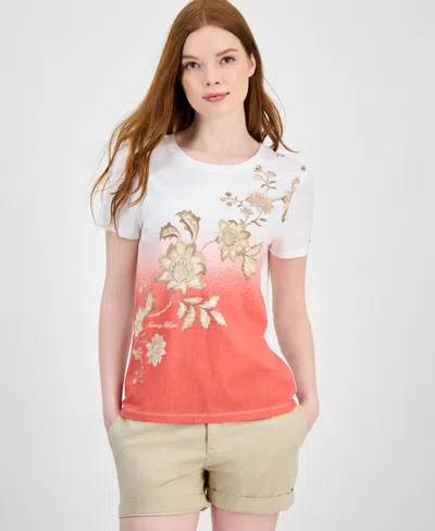 Tommy Hilfiger Women's Placed Floral Ombre T-shirt In Multi