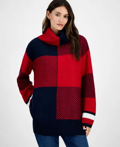 Tommy Hilfiger Women's Plaid Cowlneck Sweater In Red