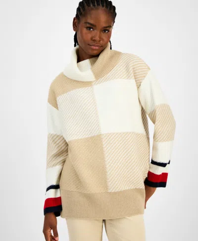 Tommy Hilfiger Women's Plaid Cowlneck Sweater In Neutral