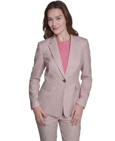 Tommy Hilfiger Women's Plaid Notch Collar Slim Fit Blazer In Pink
