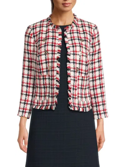 Tommy Hilfiger Women's Open-front Fringe-trim Jacket In Scarlet Multi