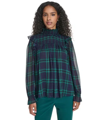 Tommy Hilfiger Women's Plaid Peasant Mock Neck Top In Multi