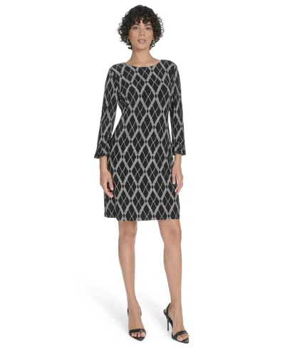 Tommy Hilfiger Women's Pleat Cuff Lacross Argyl Dress In White