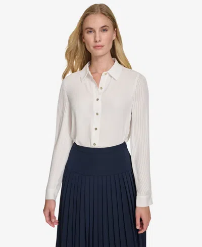 Tommy Hilfiger Women's Pleat-sleeve Button-front Shirt In Ivory