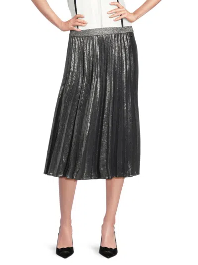 Tommy Hilfiger Women's Pleated Metallic Midi Skirt In Gunmetal
