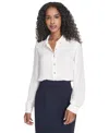 Tommy Hilfiger Women's Pleated Sleeve Button Up Blouse In White