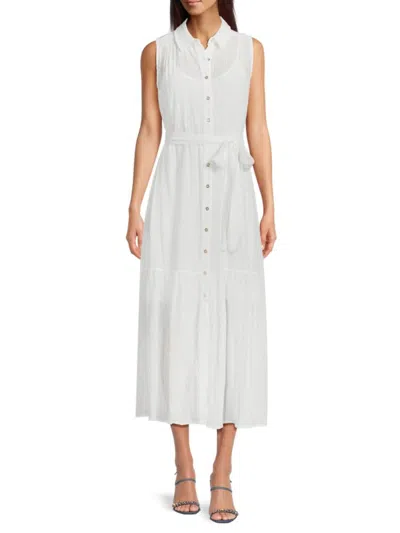 Tommy Hilfiger Women's Point Collar Belted Midi-dress In Ivory