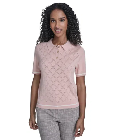 Tommy Hilfiger Women's Pointelle Polo Collared Sweater In Pink