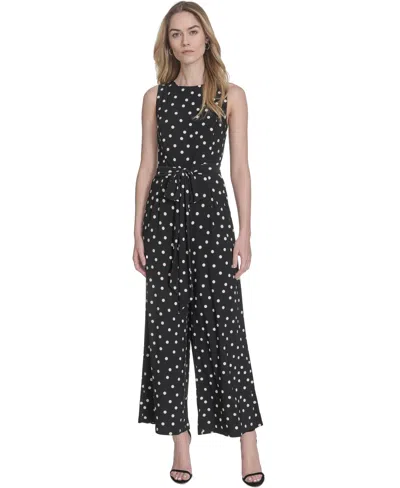 Tommy Hilfiger Women's Polka-dot Straight-leg Jumpsuit In Black,ivory