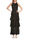 Tommy Hilfiger Metallic Dot Sleeveless Tiered Chiffon Maxi Dress In Black