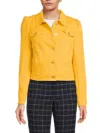 Tommy Hilfiger Womens Boucle Trucker Jacket Ruffled Blouse Pleated Pull On Midi Skirt In Deep Maize