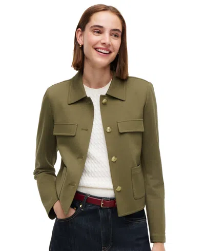 Tommy Hilfiger Women's Ponte Knit Band Collar Jacket In Green