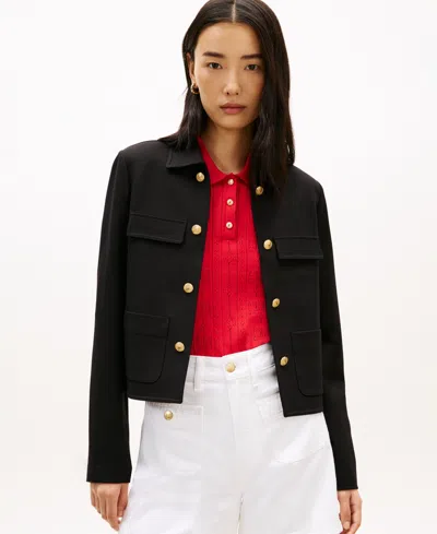 Tommy Hilfiger Women's Ponte Novelty Band Collar Jacket In Black