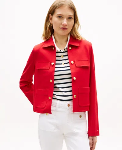 Tommy Hilfiger Women's Ponte Novelty Band Collar Jacket In Red