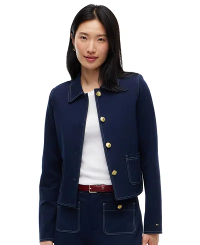 Tommy Hilfiger Women's Ponte-knit Top Stitch Detail Jacket In Blue