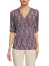 TOMMY HILFIGER WOMEN'S PRINT SMOCKED TOP