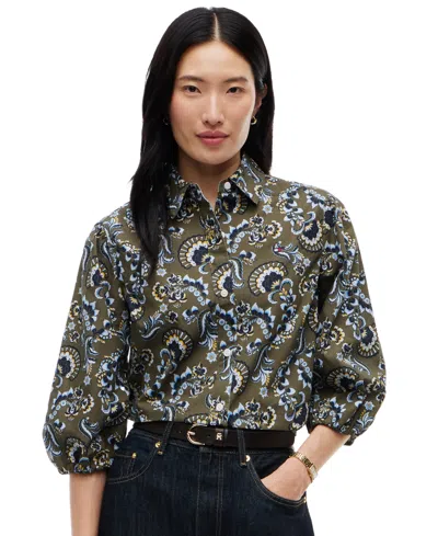 Tommy Hilfiger Women's Printed 3/4-sleeve Shirt In Green