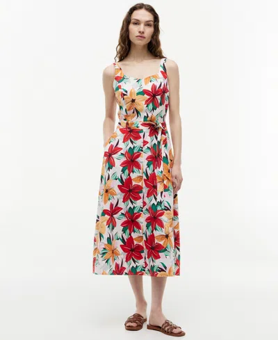 Tommy Hilfiger Women's Printed Belted Midi Dress In Red
