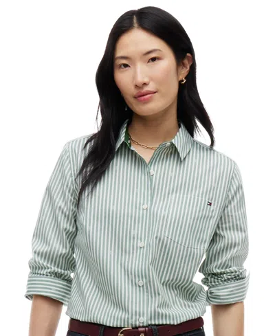 Tommy Hilfiger Women's Printed Button-front Roll-tab Shirt In Green