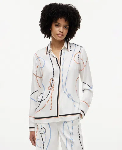 Tommy Hilfiger Women's Printed Collared Button-front Shirt In Gray