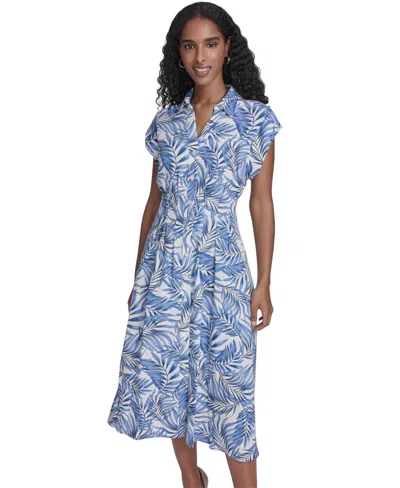Tommy Hilfiger Women's Printed Collared Neck Shirt Dress In Blue