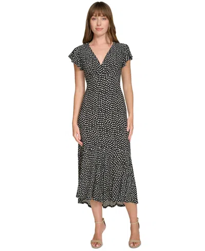 Tommy Hilfiger Splatter Dot Chiffon Jersey Dress In Black Cream