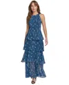 Tommy Hilfiger Women's Printed Halter Tiered Maxi Dress