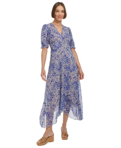 Tommy Hilfiger Women's Printed High-low Midi Dress In Khaki,ampa