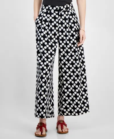 Tommy Hilfiger Women's Printed High-rise Wide-leg Pants In Blk,ivy