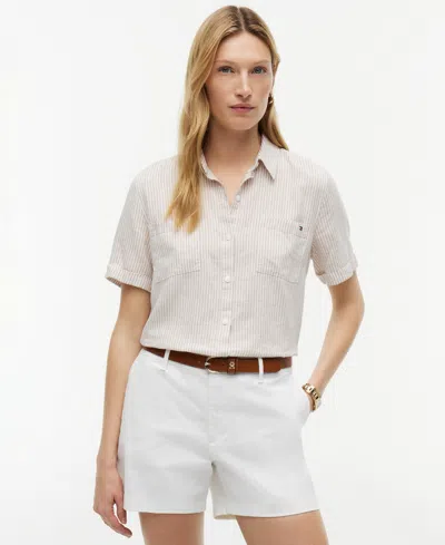 Tommy Hilfiger Women's Printed Linen Short-sleeve Relaxed Shirt In Multi