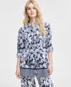 Tommy Hilfiger Women's Printed Long-sleeve Tunic In Sky Captain,bright White