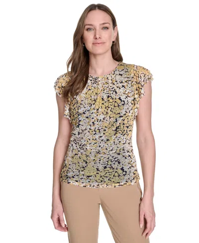 Tommy Hilfiger Women's Printed-mesh Flutter-sleeve Top In Multi
