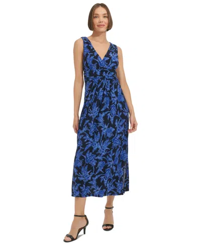 Tommy Hilfiger Women's Feathered Floral Printed V-neck Maxi Dress In Sk Captn,a