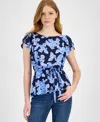 Tommy Hilfiger Women's Printed Ruffled-sleeve Peplum Top In Sky Captain Multi