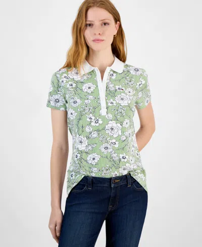 Tommy Hilfiger Women's Printed Short-sleeve Polo Shirt In Tea Tree Multi
