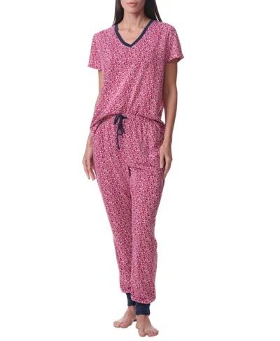 Tommy Hilfiger Women's Printed Short-sleeve Tee & Jogger Set In Floral Hearts Garnet